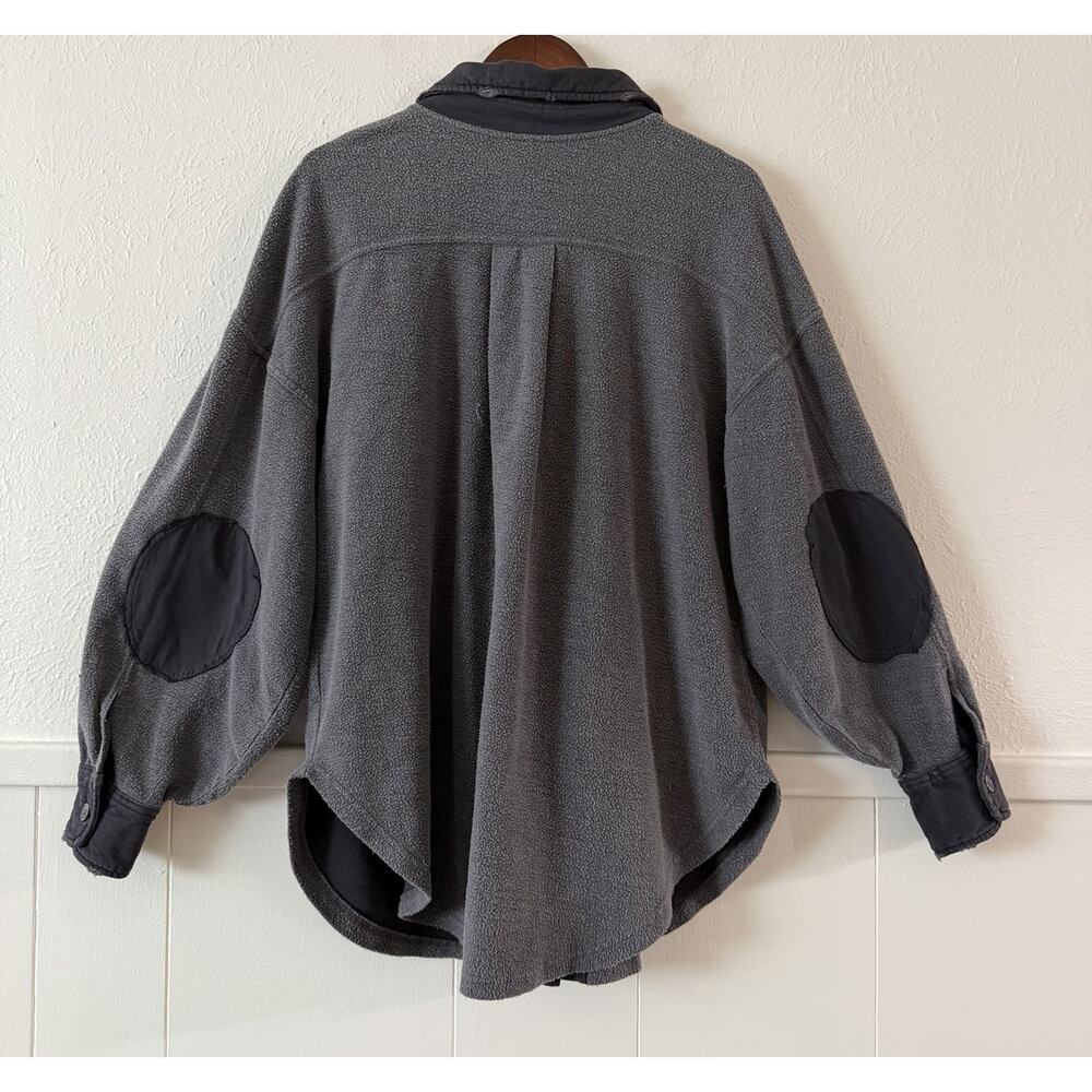 Free People Ruby Fleece Shirt Jacket Plum Gray S Oversized Button Front Pockets - Picture 3 of 9